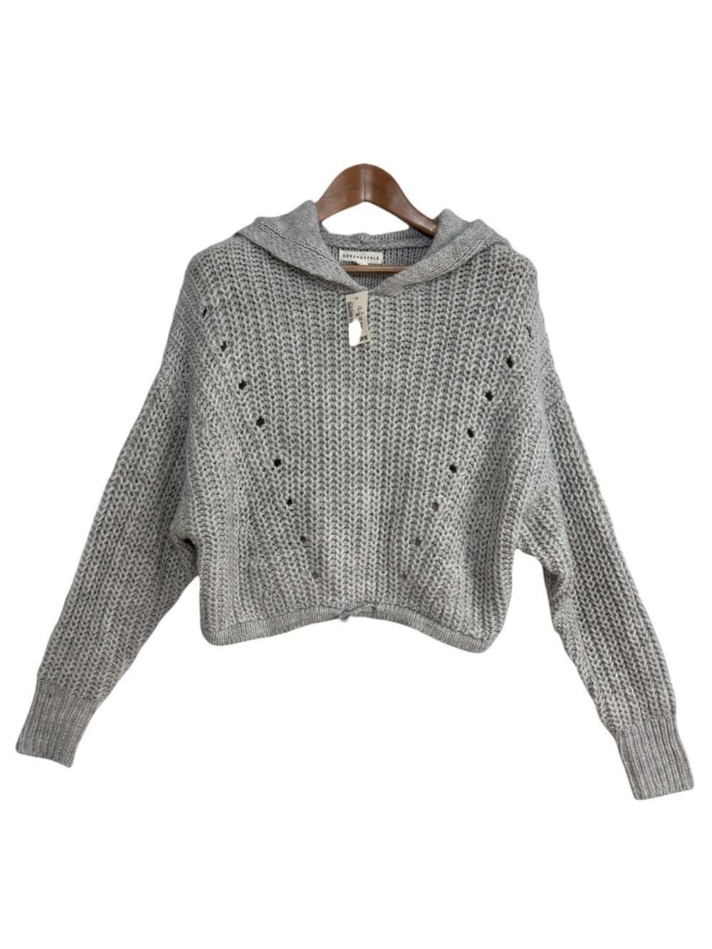 Aeropostale Gray Chunky Knit Cropped Hoodie Sweater Women’s Size Small NWT